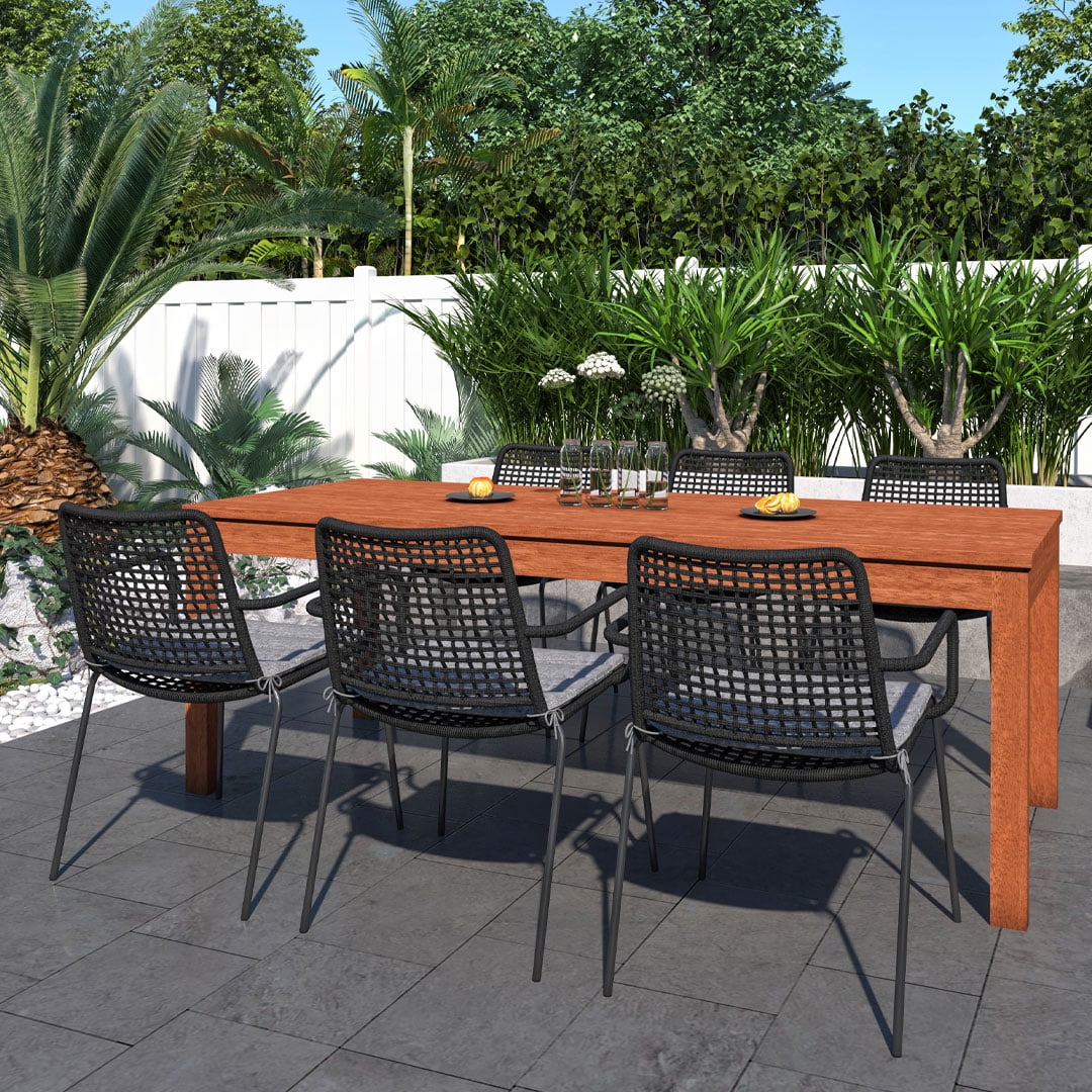 Amazonia Dorado 7 Pieces Eucalyptus Wood Rectangular Outdoor Dining Set, Ideal for Patio, Seating Capacity: 6