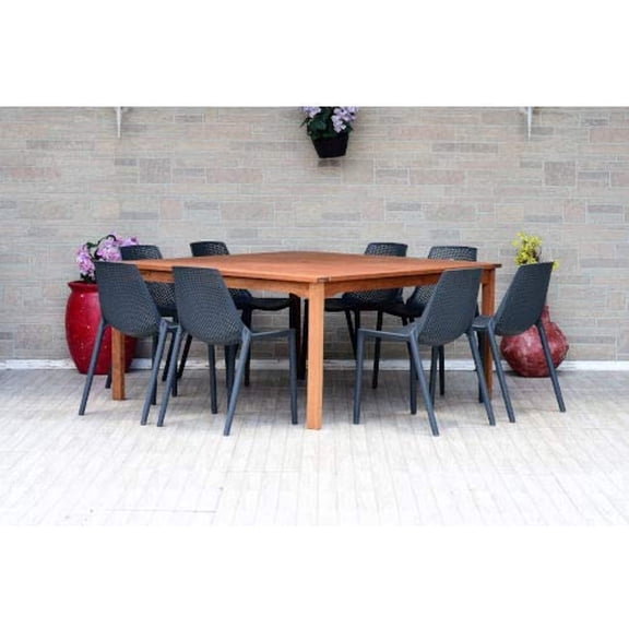 Amazonia Eagle 9-Piece Eucalyptus Square Dining Set with Grey chairs