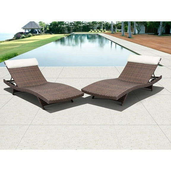 Amazonia Florida 2-Piece Eco-Friendly Wicker Poolside Loungers with Cushions, Brown