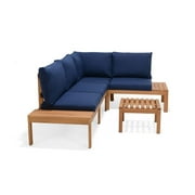 Amazonia Giffo 3 Pieces Teak Patio Conversation Set with Blue Cushions