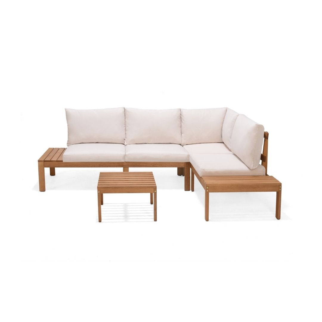 Urban Elements Giffo 3 Pieces Teak Patio Conversation Set with White Cushions