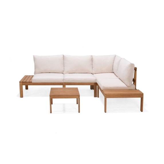 Urban Elements Giffo 3 Pieces Teak Patio Conversation Set with White Cushions