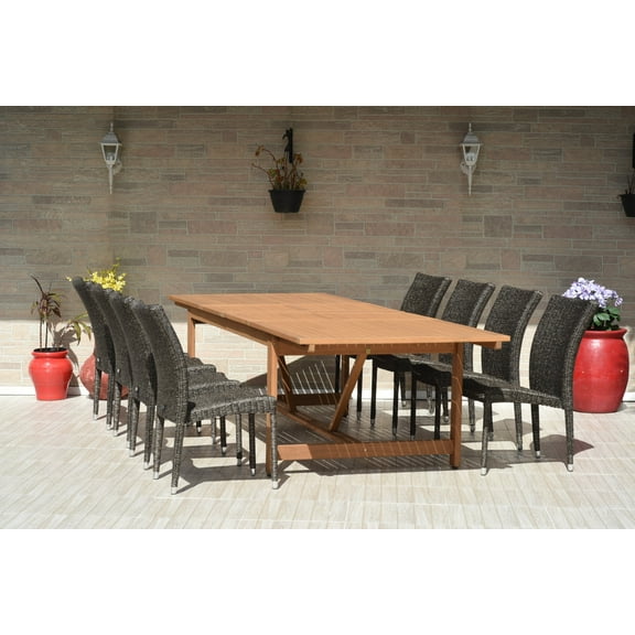 Amazonia Giru Teak Finish 9 Pieces Extendable Patio Dining Set