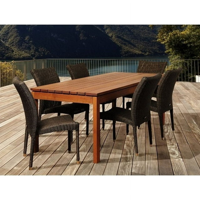 Amazonia Jamison 7-Piece 100% FSC Solid Wood and Eco-Friendly Wicker Rectangular Patio Dining Set