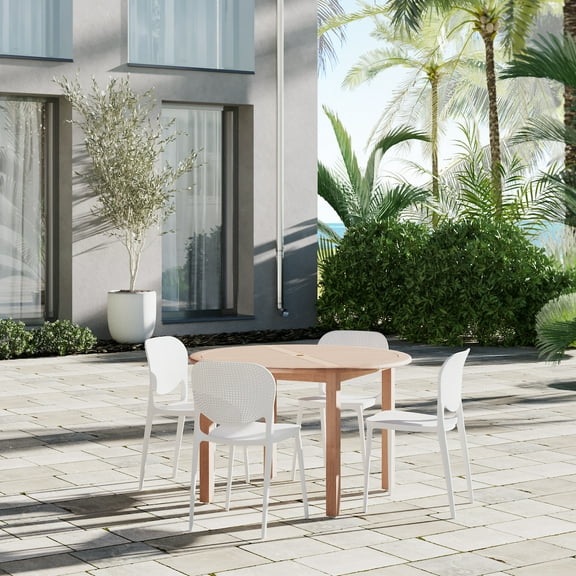 Amazonia Jangadeiro 5-Piece 100% FSC Teak Finish Wood Round Dining Set, White