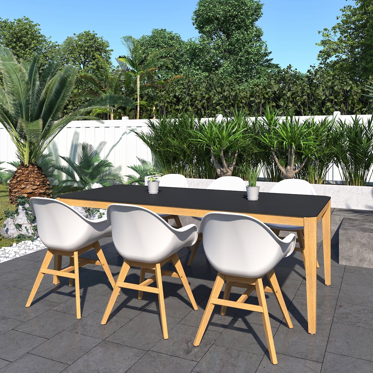 Amazonia Kingstone 7- Piece Black Eucalyptus Wood Outdoor Dining Set