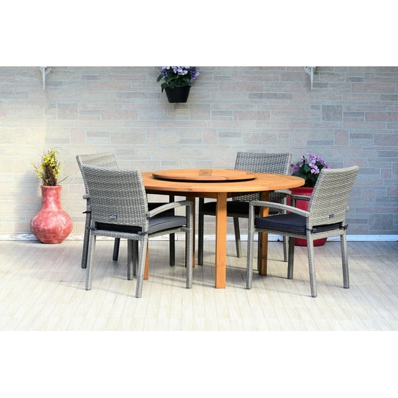 Amazonia Kyoto 5 Pieces Lazy Susan Teak Finish Round Patio Dining Set, Seating Capacity: 4