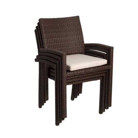 Amazonia Liberty 4 Piece Wicker Patio Armchair Set with Off-White Cushions