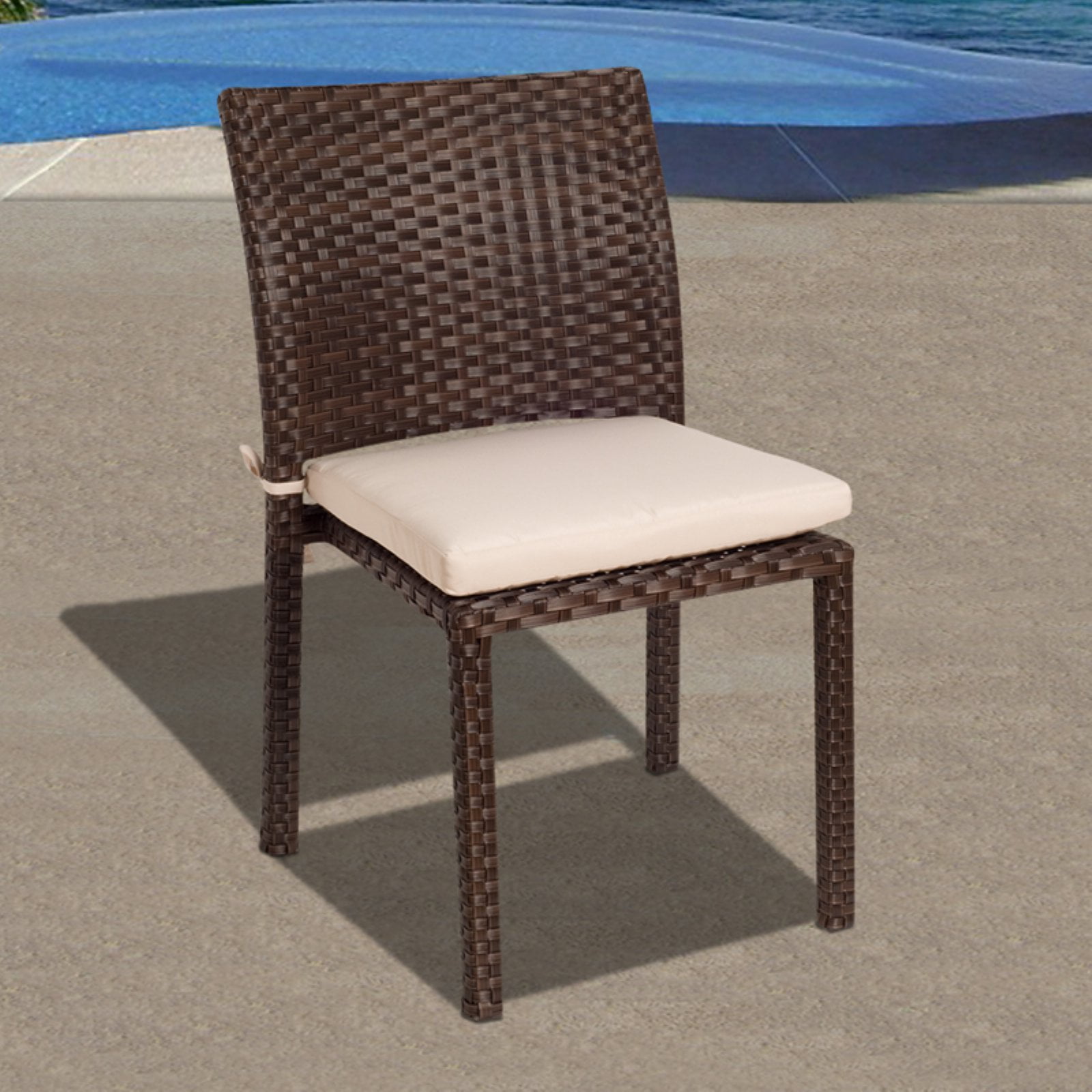 Liberty Dark Brown Wicker Armless Outdoor Side Chair with Cushions - Set of 4