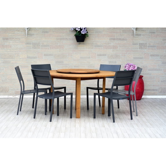 Amazonia Lusaka 7 Pieces Lazy Susan Teak Finish Round Patio Dining Set
