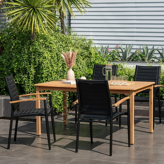 Urban Elements Manly Beach 5-Piece Teak Wood 100% FSC Rectangular Patio Dining Set. Seating Capacity: 4. Umbrella Hole: 2"