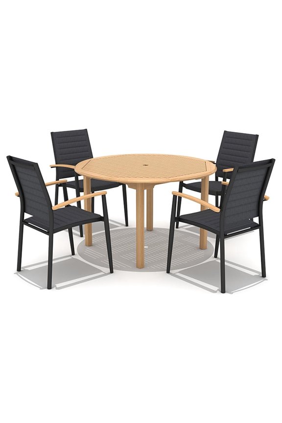 Manly Beach 5-Piece Teak Wood 100% FSC Round Patio Dining Set. Seating Capacity: 4.