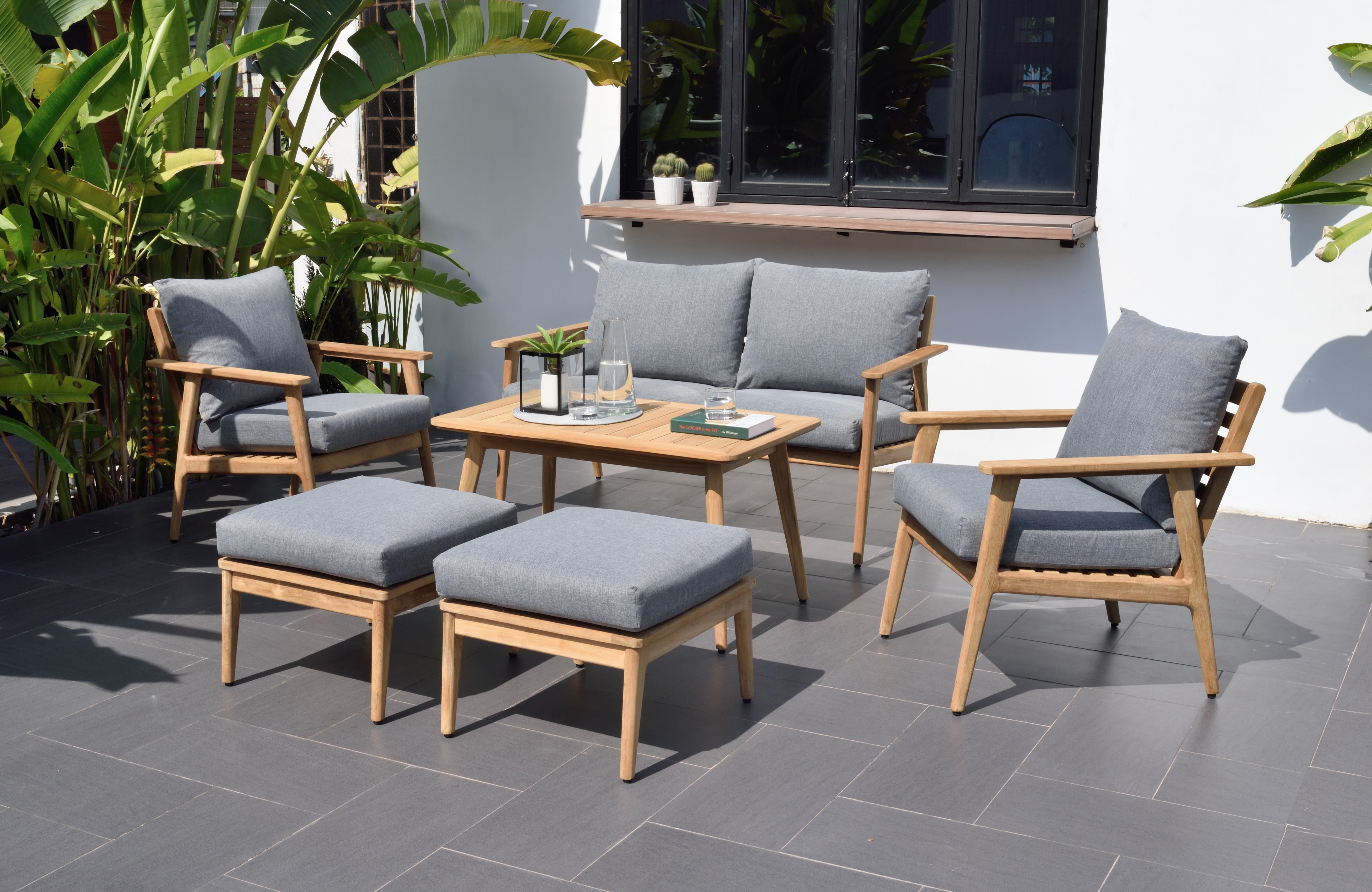 Amazonia Marin Teak 6 Pieces Patio Seating Set With Olefin Cushions, Seating Capacity: 6
