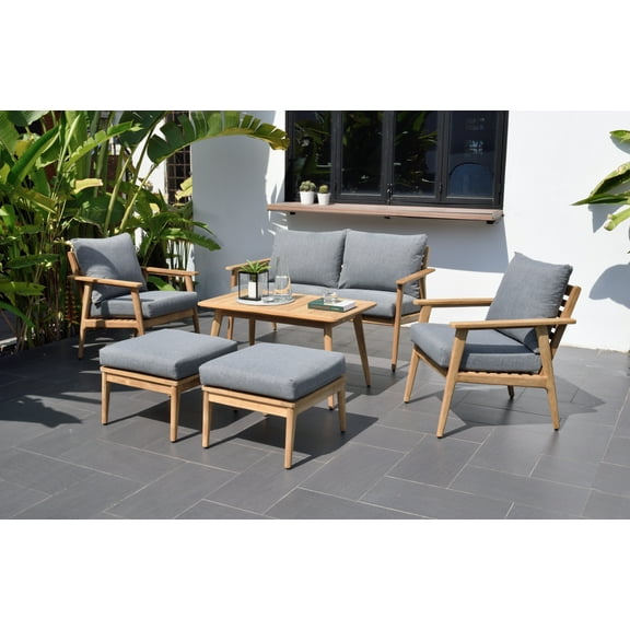 Amazonia Marin Teak 6 Pieces Patio Seating Set With Olefin Cushions, Seating Capacity: 6