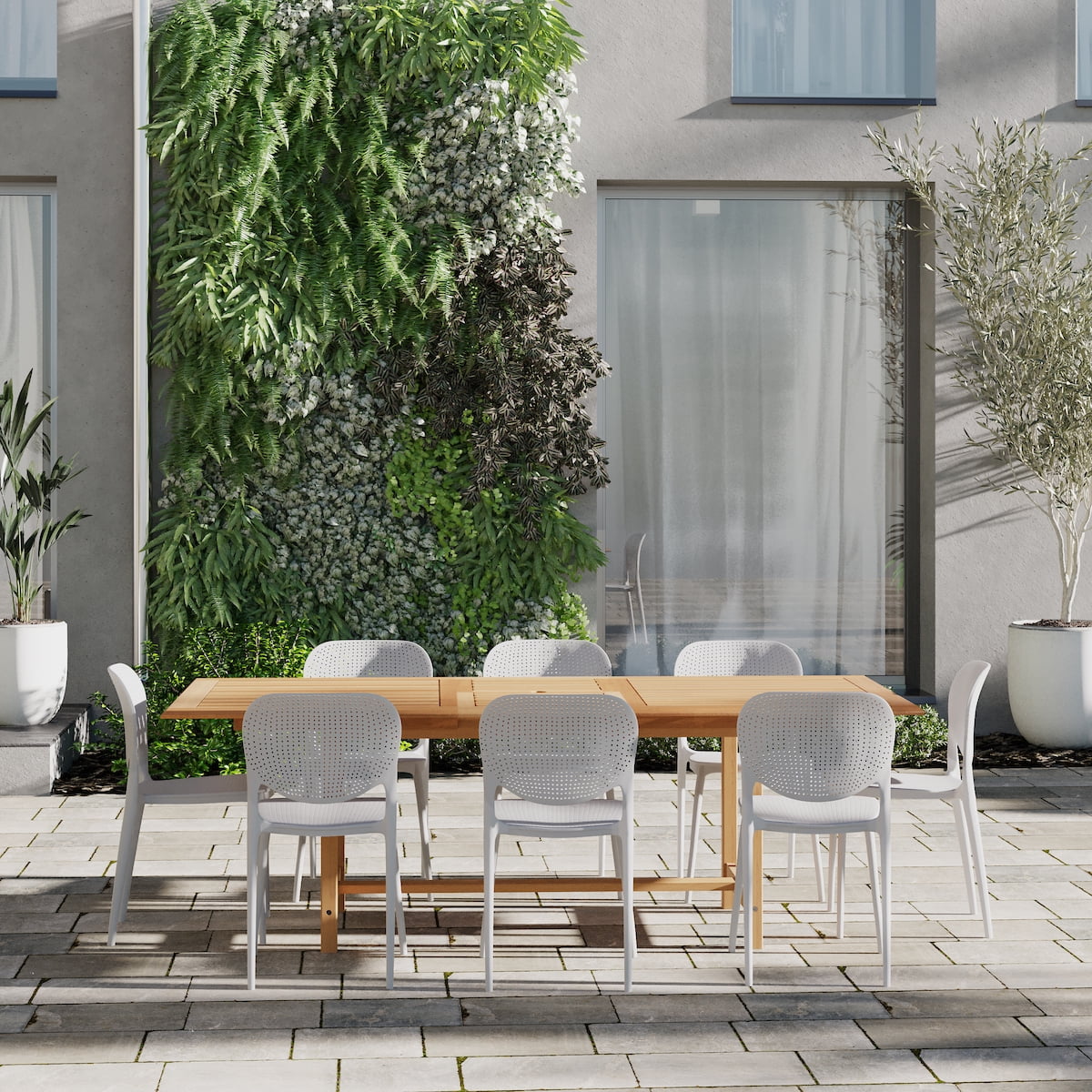 Amazonia Messien 9- Piece Teak Wood Outdoor Dining Set White - Walmart.com