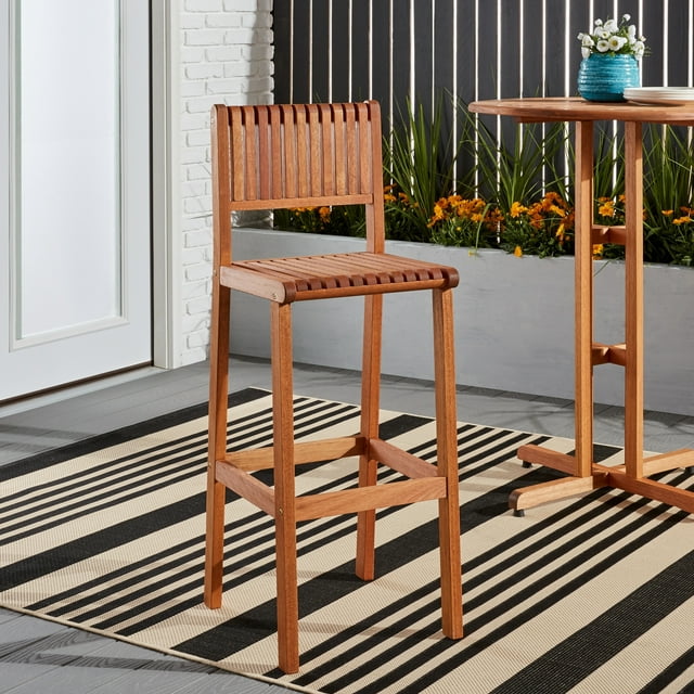 Amazonia Milano 1-Piece Patio Barstool | Eucalyptus Wood | Ideal for Outdoors and Indoors