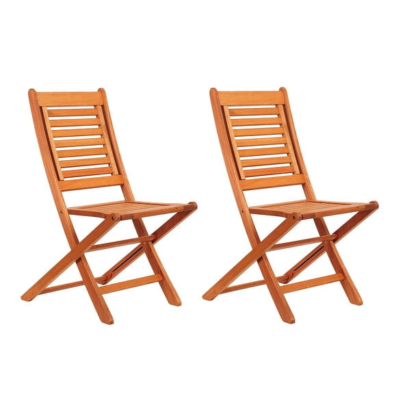 Amazonia Milano 2-Piece Patio Folding Chairs | Eucalyptus Wood | Ideal for Outdoors and Indoors, Brown
