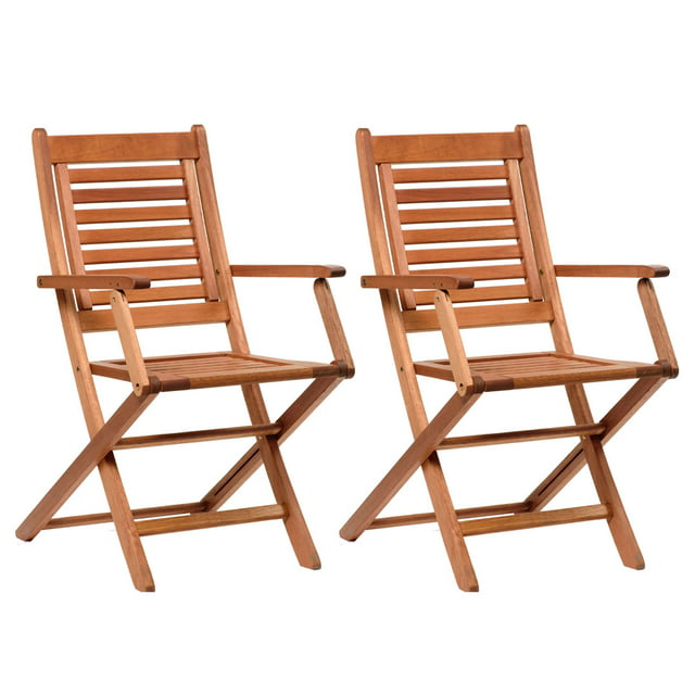 Amazonia Milano 2 Pieces Folding Armchairs | Eucalyptus Wood | Ideal for Outdoors and Indoors, Brown