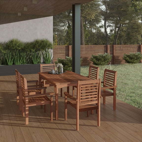 Amazonia Milano 7-Piece Rectangular Patio Dining Set, Eucalyptus Wood, Ideal for Outdoors and Indoors, Seating Capacity- 6