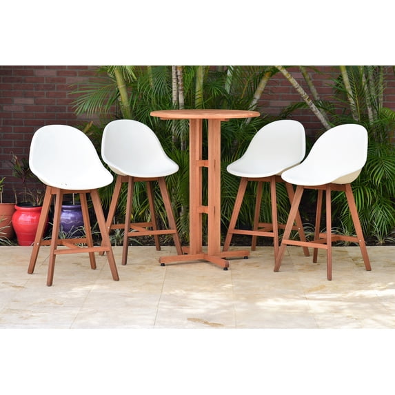 Amazonia Mons Eucalyptus Wood 5 Pieces Round Wood Patio Bar Set, Seating Capacity: 4