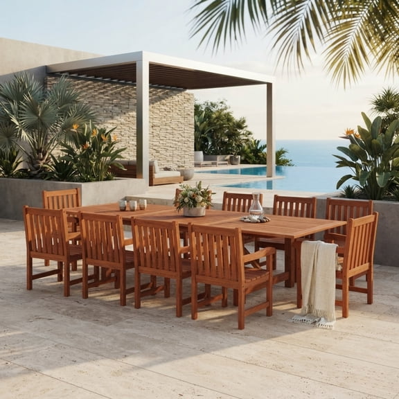 Amazonia Moonlit 11-Piece Solid Wood 100% FSC Extendable Patio Dining Set