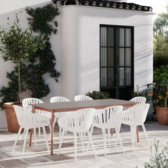 Amazonia Morro 9-Piece Patio Dining Table Set | Eucalyptus Wood & Aluminium | Ideal for Outdoors and Indoors, White