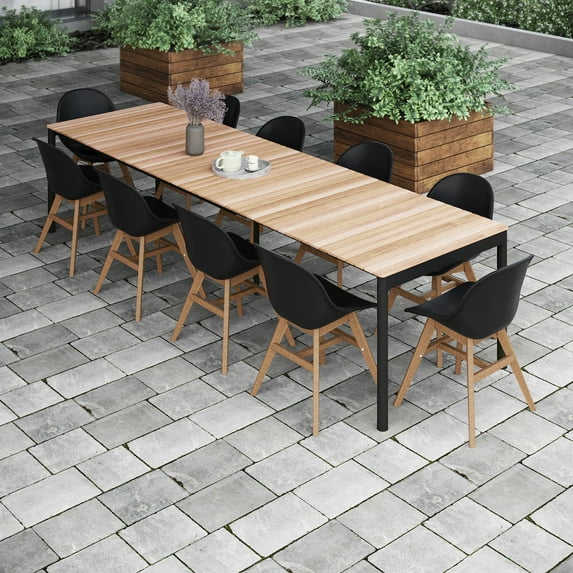 Urban Elements Mucuge 11-Piece 100% FSC Teak Wood and Aluminum Extendable Patio Outdoor Dining Set