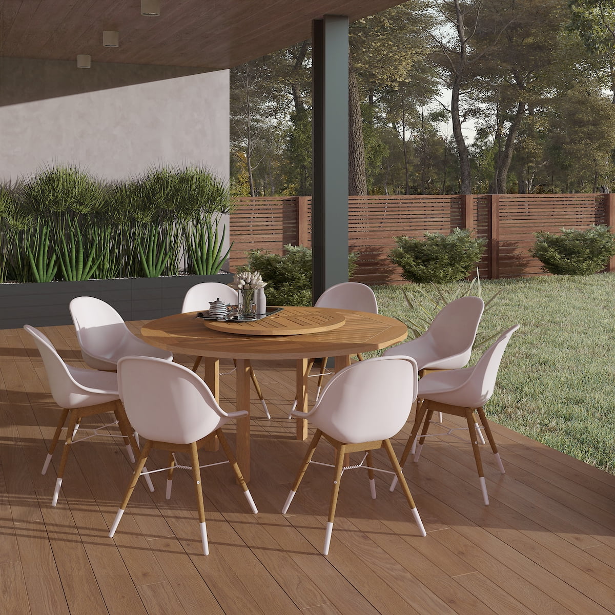 Amazonia Mumbai 9 Pieces Lazy Susan Teak Finish Round Patio Dining Set, Seating Capacity: 8