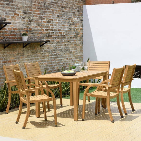 Amazonia Muta 7-Piece 100% FSC Teak Finish Wood Round Dining Set