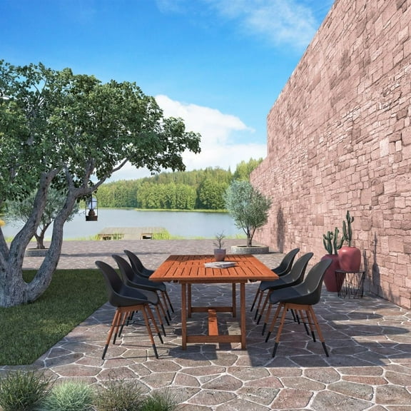 Amazonia Nacar 7-Piece Patio Dining Table Set, Eucalyptus 100% FSC, Ideal for Outdoors and Indoors, Black