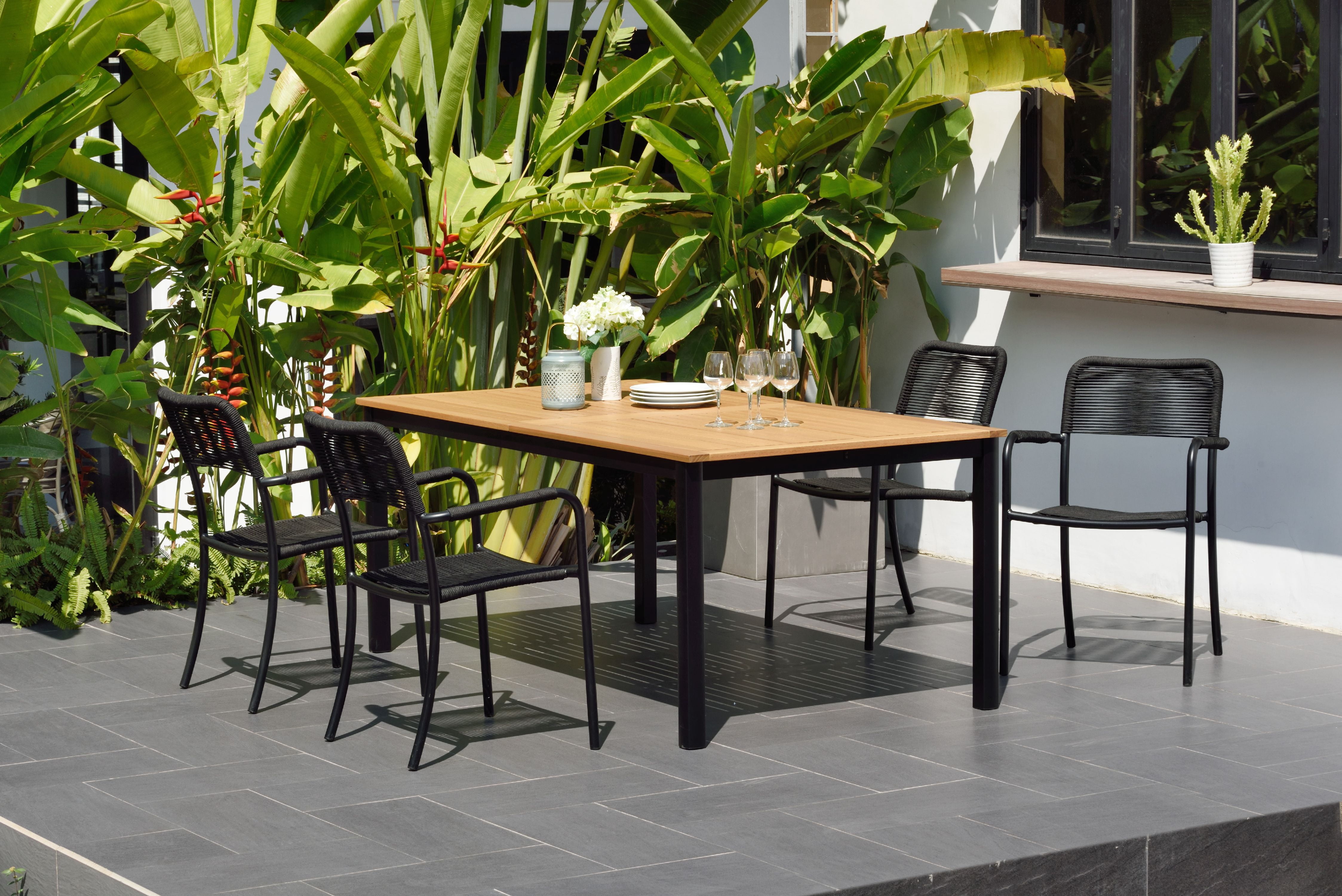 Amazonia Nantes Teak Finish & Aluminum 5 Pieces Extendable Rectangular Patio Dining Set