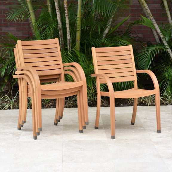 Amazonia Navarro Teak Finish Patio Stacking Chairs, Set of 4, Seating Capacity: 4