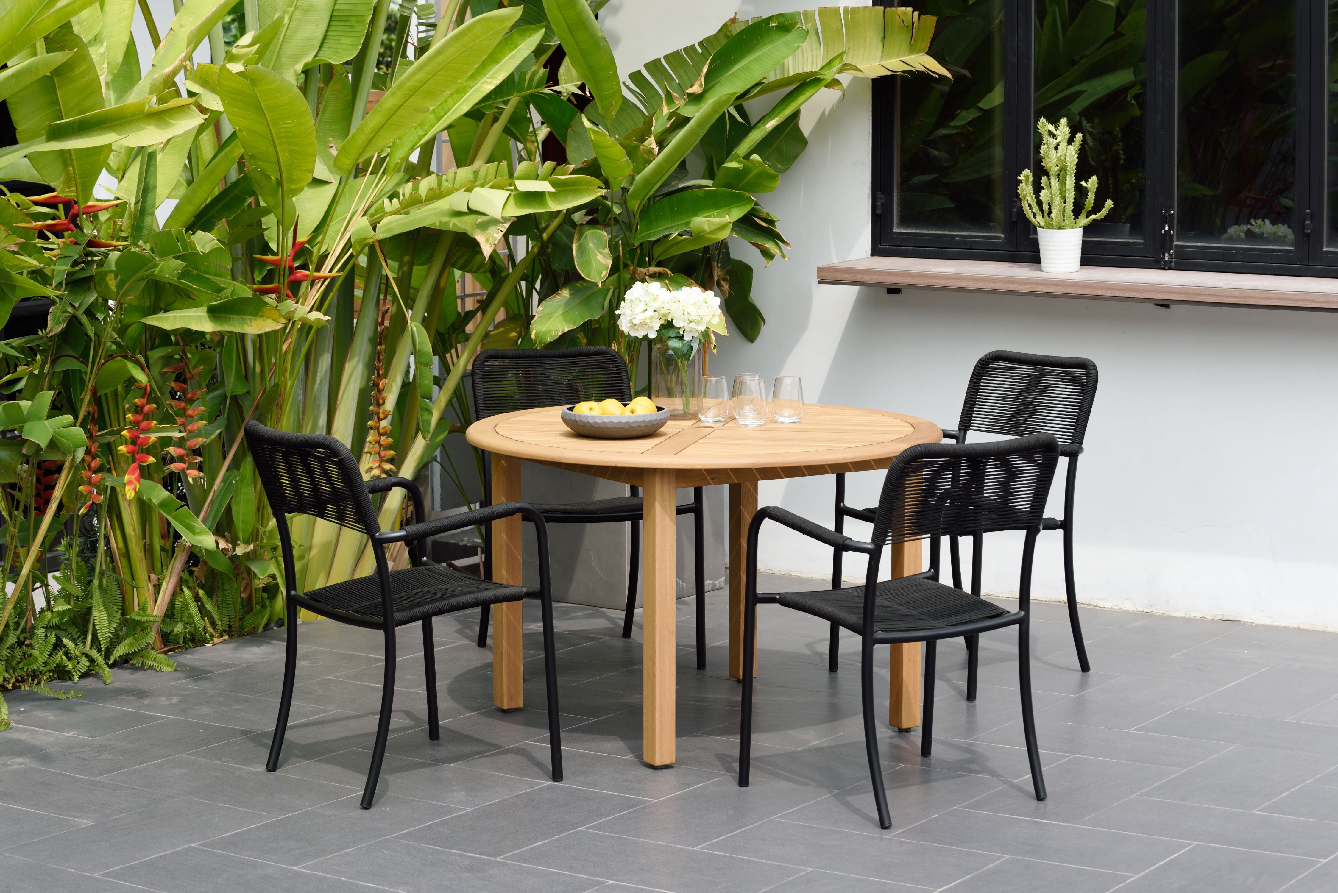 Amazonia Navilly Teak Finish 5 Pieces Round Patio Dining Set