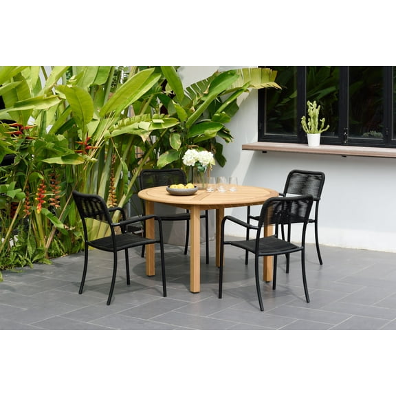 Amazonia Navilly Teak Finish 5 Pieces Round Patio Dining Set