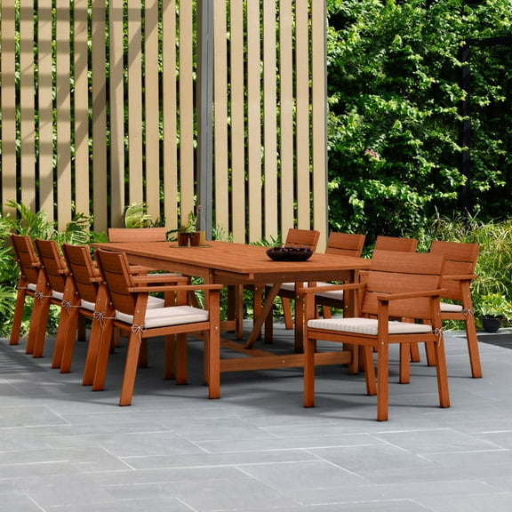 Amazonia Nelly 11-Piece Solid Wood 100% FSC Extendable Patio Dining Set, Seating Capacity: 10