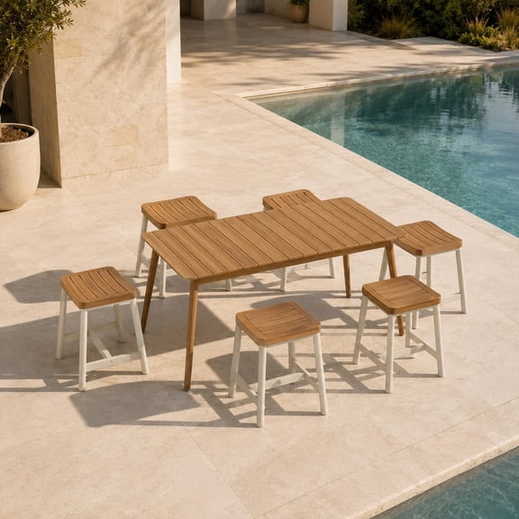 Amazonia Ori 7-Piece Teak Finish Rectangular Patio Dining Set | 100% FSC Wood
