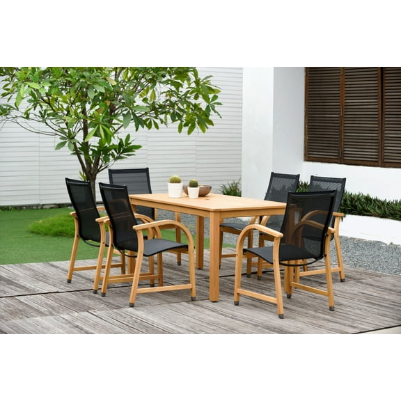 Amazonia Palleau Teak Finish 7 Pieces Rectangular Patio Dining Set