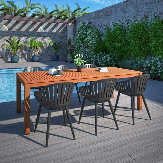 Amazonia Paraty 7-Piece Patio Dining Table Set, Eucalyptus Wood & Aluminum, Ideal for Outdoors and Indoors, Black