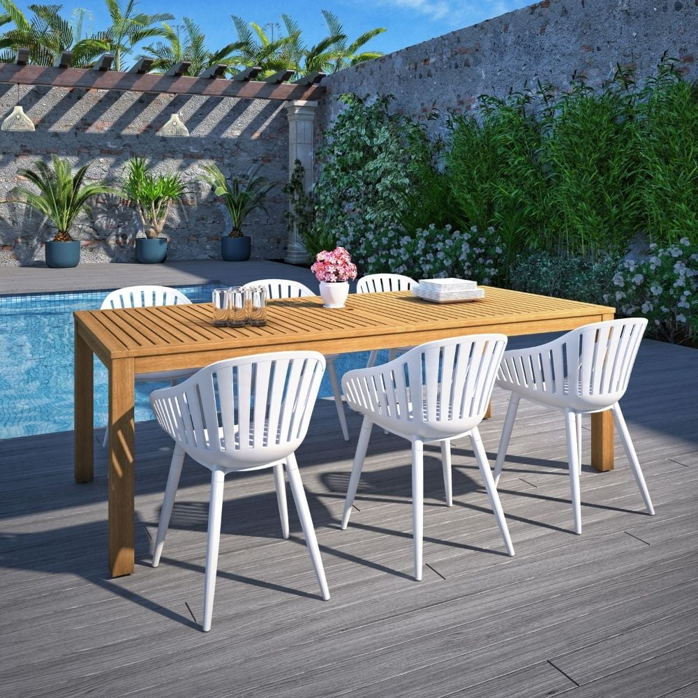 Amazonia Paraty 7-Piece Patio Dining Table Set | Teak Finish & Aluminium | Ideal for Outdoors and Indoors, White