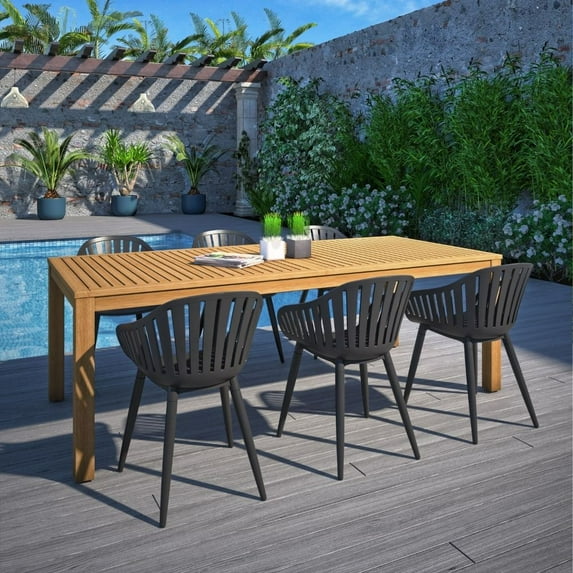 Amazonia Paraty 7-Piece Patio Dining Table Set, Teak Finish & Aluminum, Ideal for Outdoors and Indoors, Black