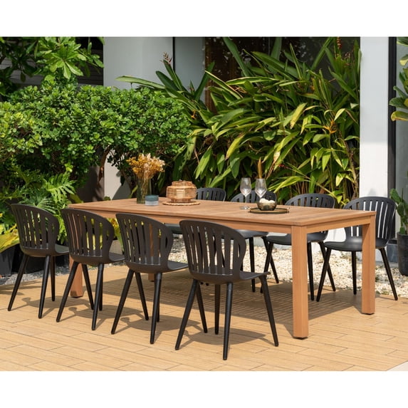 Amazonia Paraty 9-Piece 100% FSC Teak Finish Wood and Aluminum Rectangular Patio Dining Set