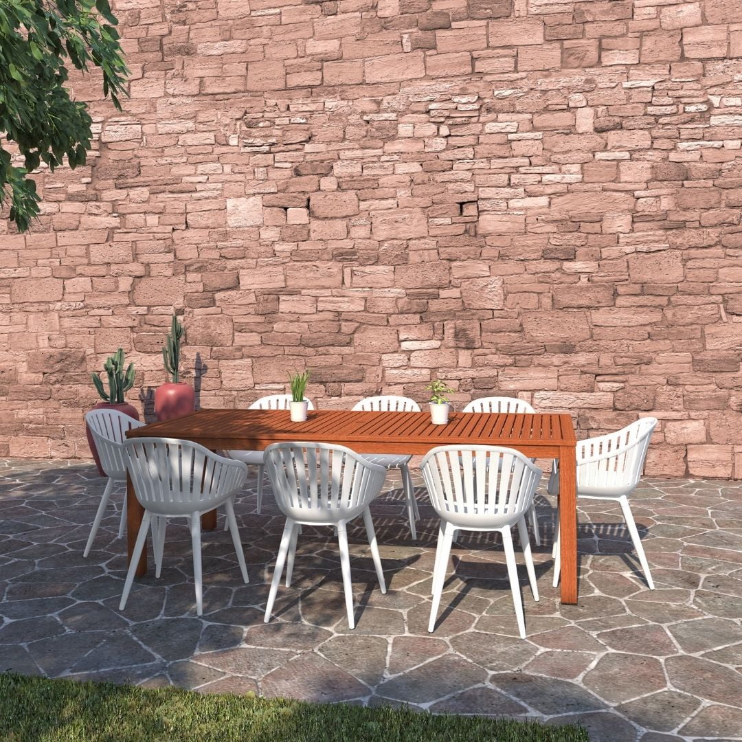 Amazonia Paraty 9-Piece Patio Dining Table Set | Eucalyptus Wood & Aluminium| Ideal for Outdoors and Indoors, White
