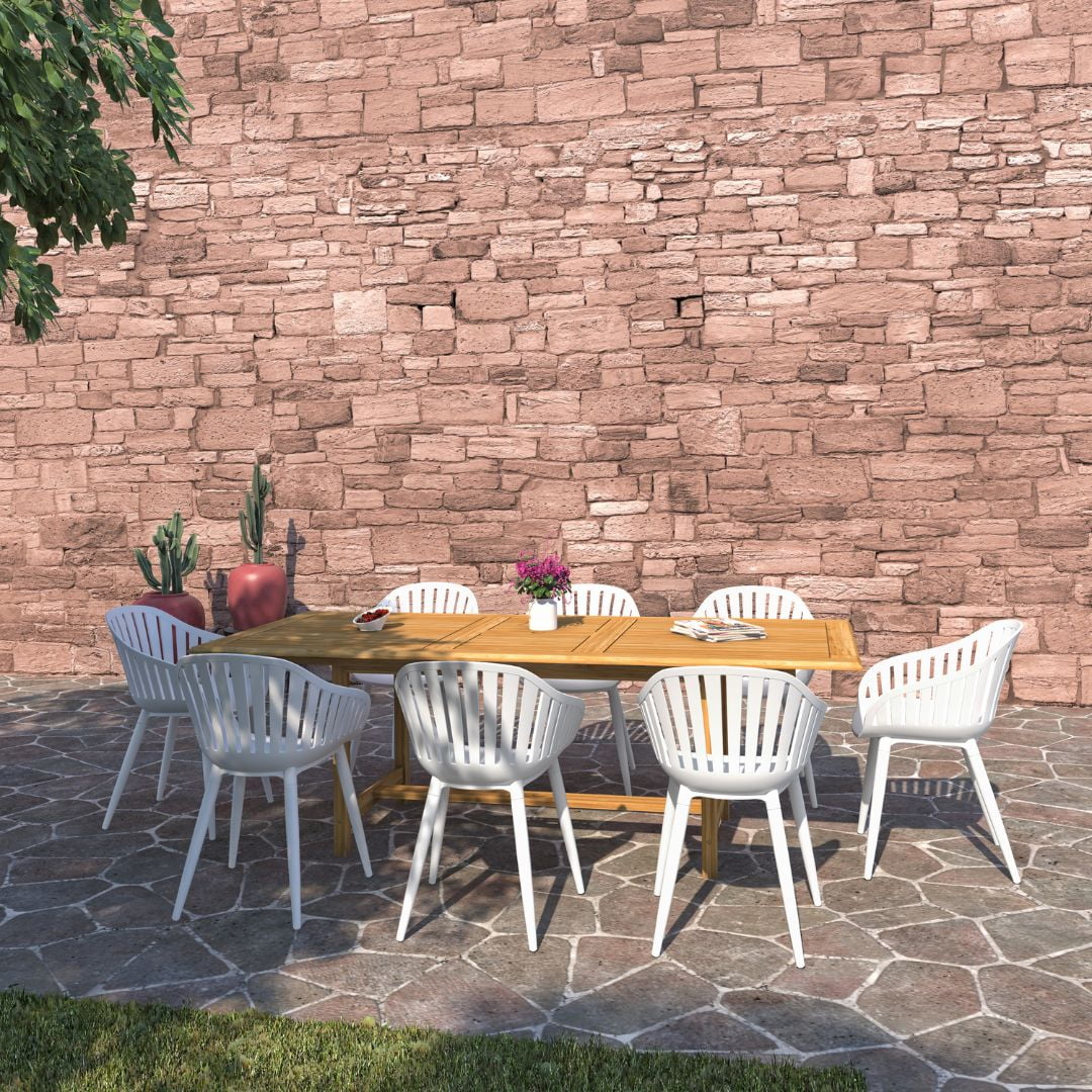 Amazonia Pipa 9-Piece Patio Dining Table Set | Certified Teak & Aluminium | Ideal for Outdoors and Indoors, White