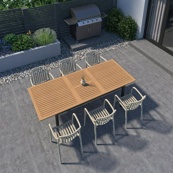 Amazonia Port of Mystique 7-Piece Teak Finish Wood 100% FSC Rectangular Patio Dining Set Sand