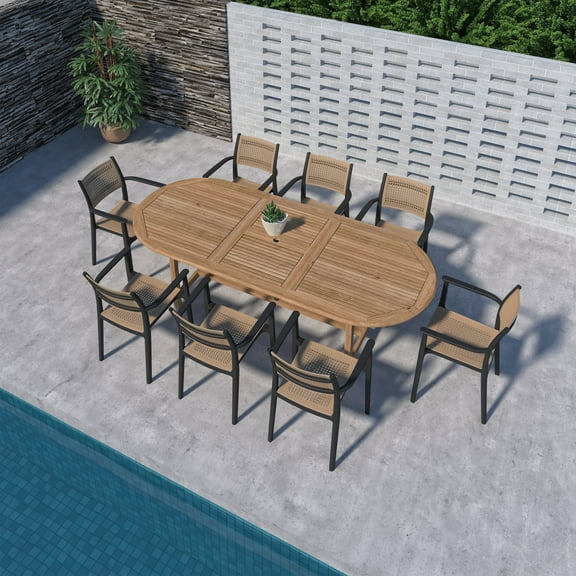 Amazonia Porto Azzurro 9-Piece Solid Teak 100% FSC Oval Patio Dining Set