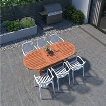 Amazonia Porto Belo 7-Piece Dark Finish Wood 100% FSC Oval Patio Dining Set White