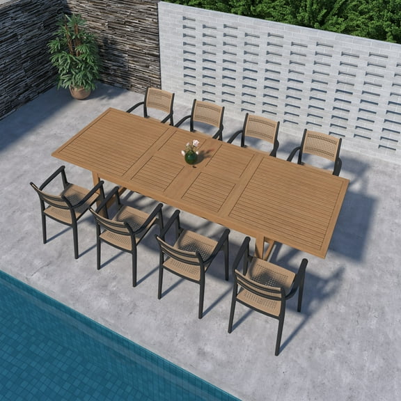 Amazonia Porto Coralina 9-Piece Teak Finish Wood 100% FSC Rectangular Patio Dining Set