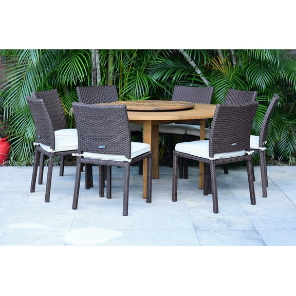 Amazonia Prague 9 Pieces Lazy Susan Teak Finish Round Patio Dining Set, seating capacity: 8