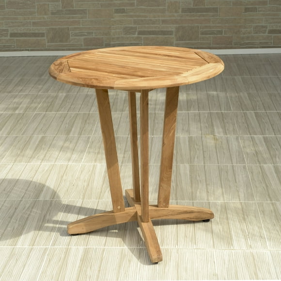 Amazonia Preston Teak Wood Round Outdoor Bistro Table, Light Brown