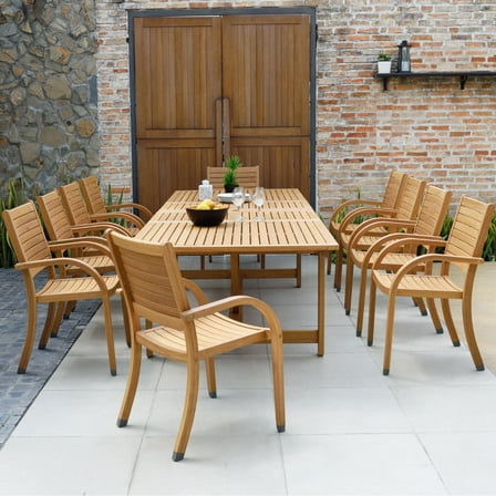 Amazonia Riverfront 11-Piece 100% FSC Teak Finish Wood Extendable Patio Dining Set